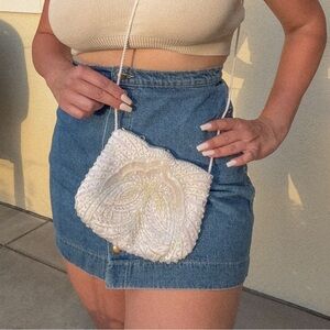 Chic White Beaded Mini Bag Vintage